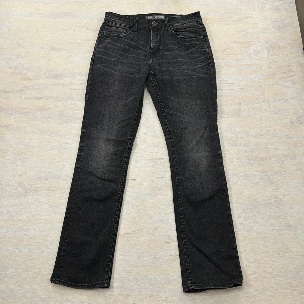 BKE Jeans Alec Straight Leg Dark Wash Whiskered Stretch Denim Black Mens 30S